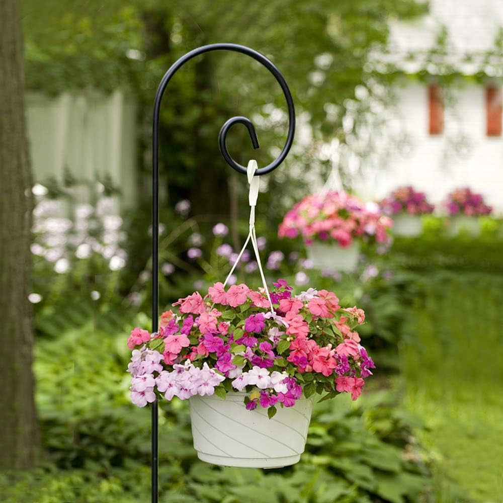 Shepherd Hook 48 Inch 2 Pack No Assembly Required 2/5 Inch Heavy Duty Solid Metal Hanging Pole for Outdoor Garden Plant,Bird Feeder,Lanterns,Wedding Decor,Plant Baskets Wind Chimes