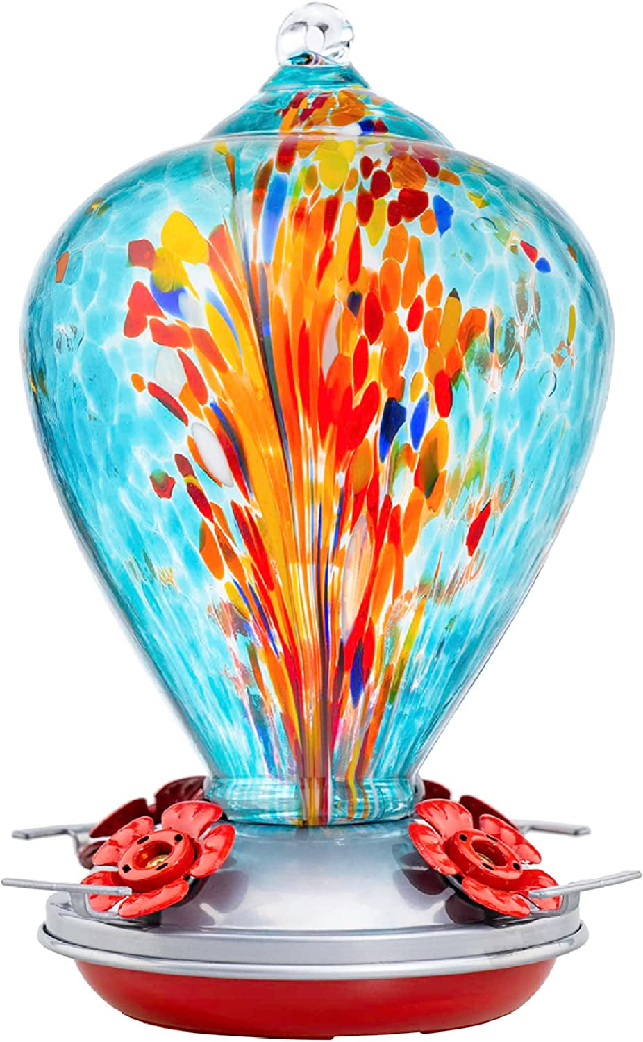 Hummingbird Feeders for Outdoors Hanging, Blown Glass Hummingbird Feeder Gifts for Women, Garden Decor Backyard Decor, Unique Gardening Gifts for Older Women, 34OZ, Comet