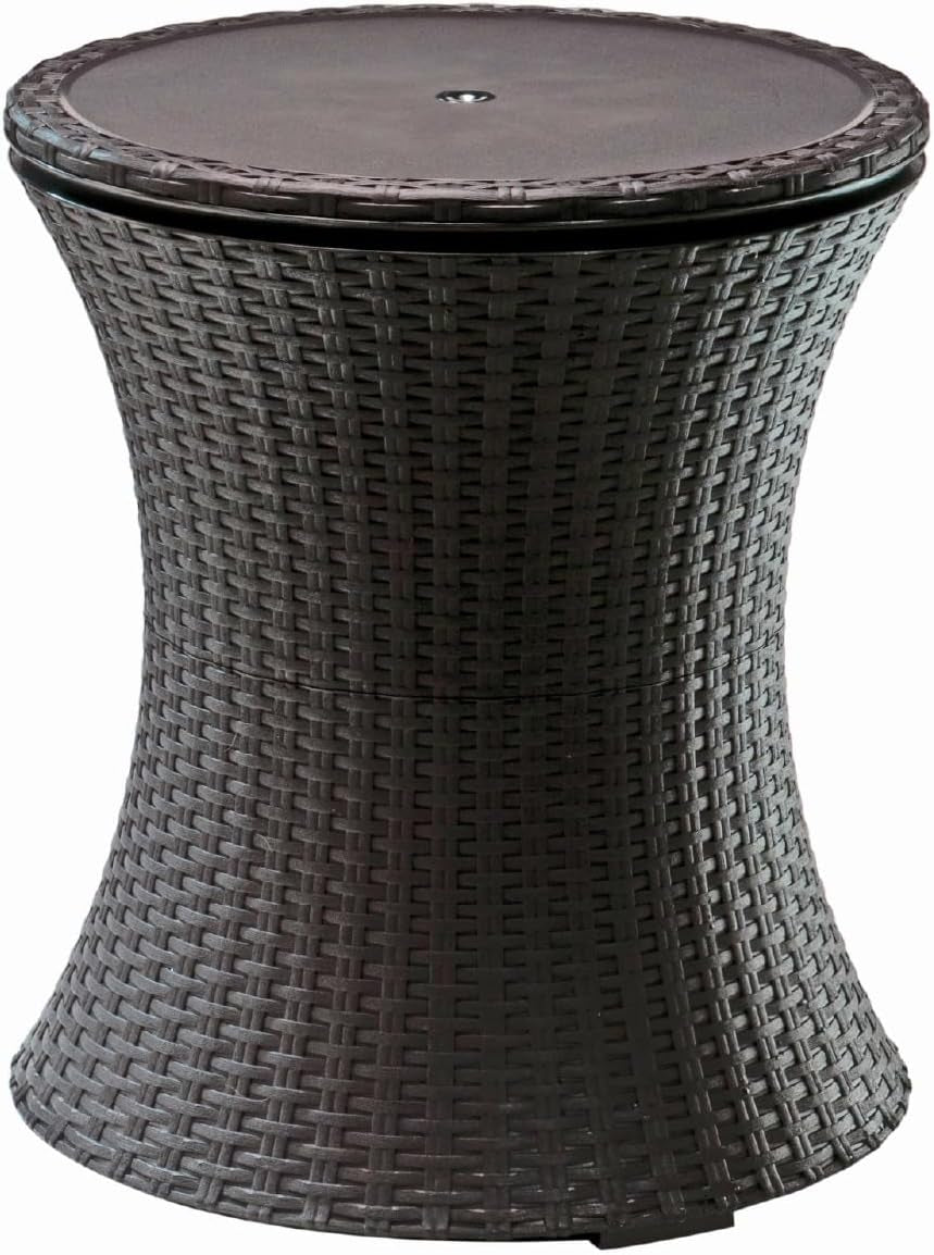 Pacific Cool Bar Outdoor Patio Furniture and Hot Tub Side Table with 7.5 Gallon Beer and Wine Cooler, Espresso Brown