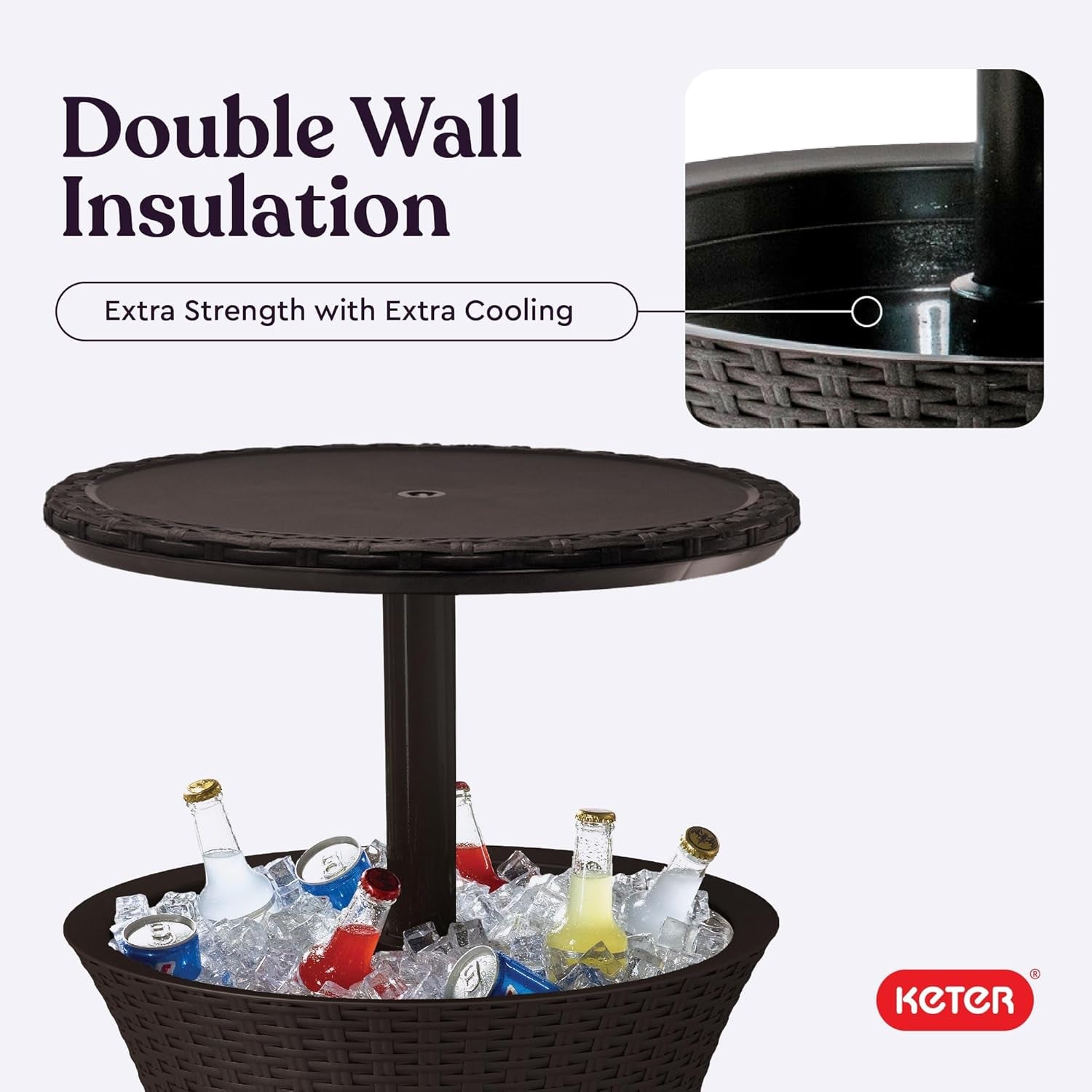 Pacific Cool Bar Outdoor Patio Furniture and Hot Tub Side Table with 7.5 Gallon Beer and Wine Cooler, Espresso Brown