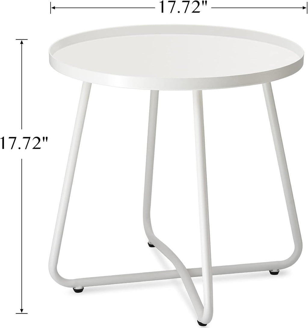 Outdoor Side Tables, Weather Resistant Steel Patio Side Table, Small round Outdoor End Table Metal Side Table for Patio Yard Balcony Garden Bedside White