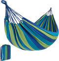 2-Person Brazilian Double Hammock Bed W/ Carrying Bag for Backyard, Patio, Indoor Outdoor Use, Cross-Woven Cotton Fabric for Comfort - Blue