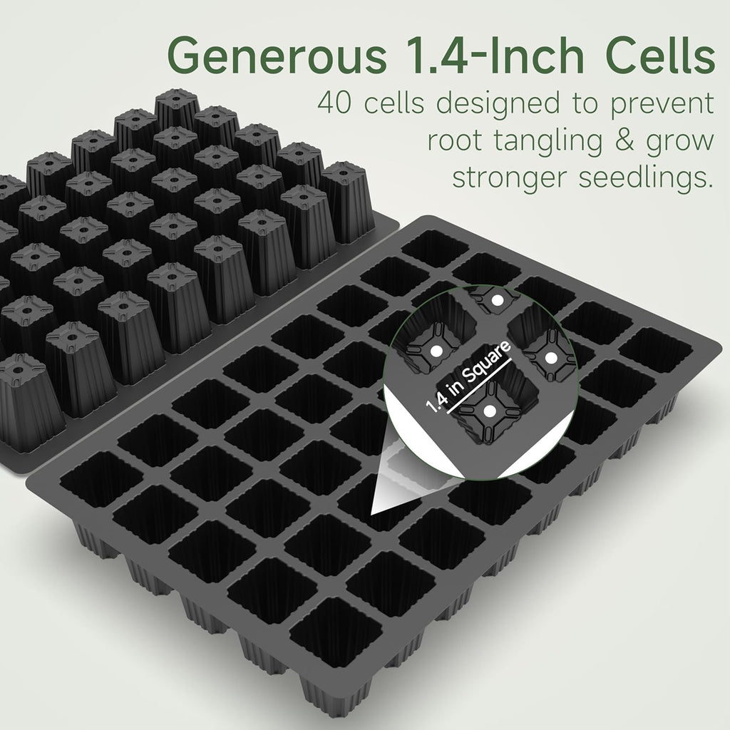 5-Set Seed Starter Tray Kits, Durable Plant Germination Trays with Humidity Vented Domes and Bases, Ideal for Seed Starting, Indoor Gardening, and Greenhouse (Total 200 Cells)