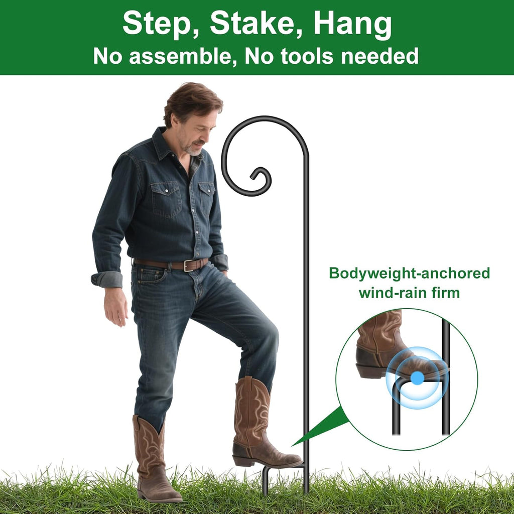 Shepherd Hook 48 Inch 2 Pack No Assembly Required 2/5 Inch Heavy Duty Solid Metal Hanging Pole for Outdoor Garden Plant,Bird Feeder,Lanterns,Wedding Decor,Plant Baskets Wind Chimes