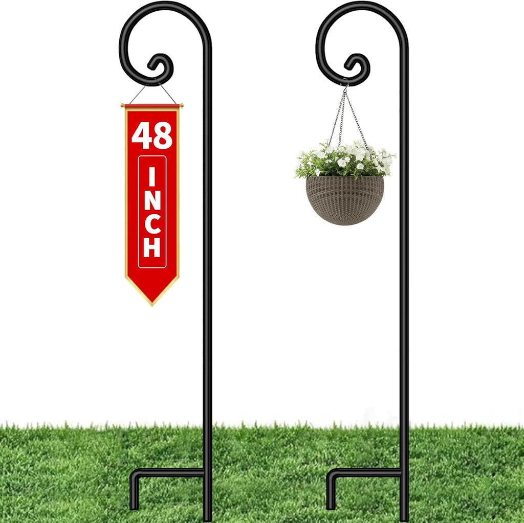 Shepherd Hook 48 Inch 2 Pack No Assembly Required 2/5 Inch Heavy Duty Solid Metal Hanging Pole for Outdoor Garden Plant,Bird Feeder,Lanterns,Wedding Decor,Plant Baskets Wind Chimes