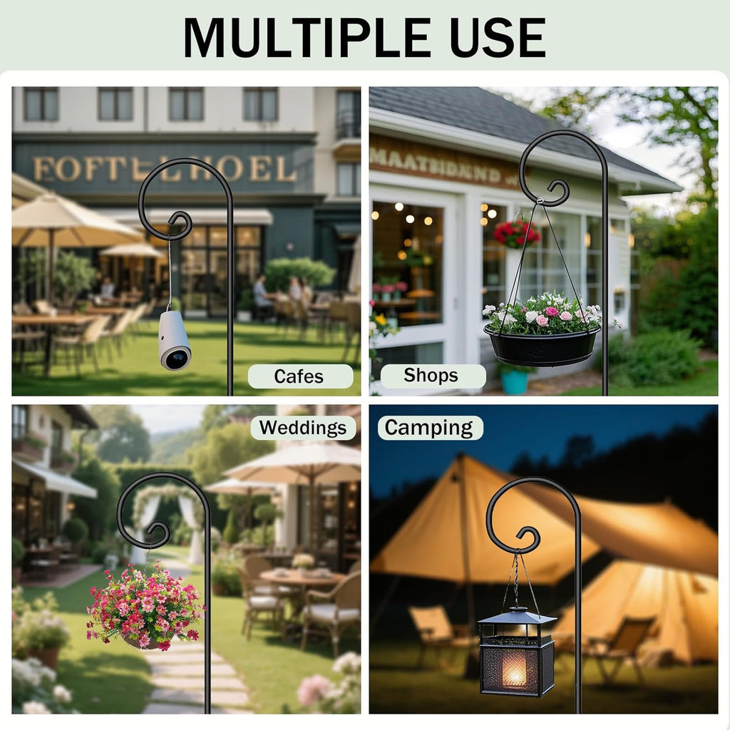 Shepherd Hook 48 Inch 2 Pack No Assembly Required 2/5 Inch Heavy Duty Solid Metal Hanging Pole for Outdoor Garden Plant,Bird Feeder,Lanterns,Wedding Decor,Plant Baskets Wind Chimes