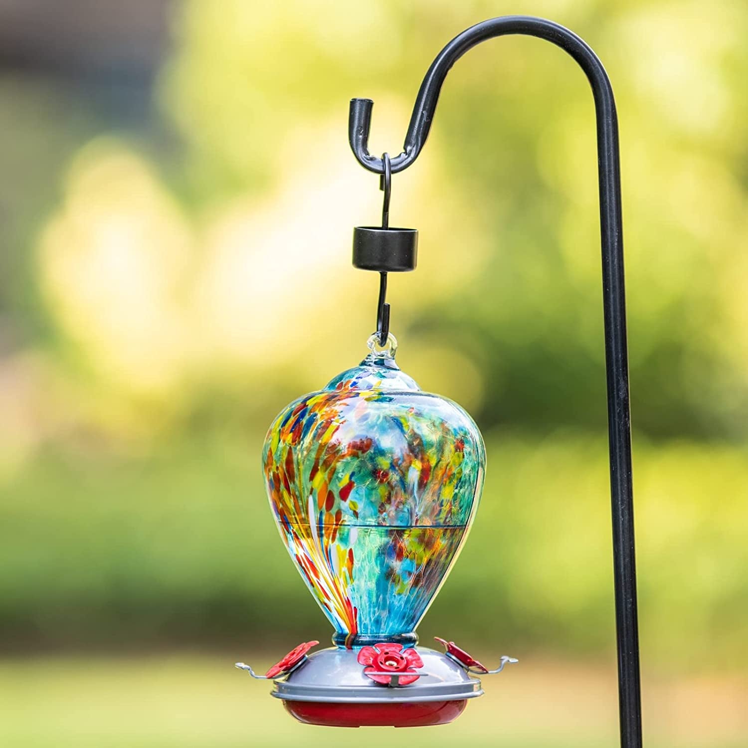 Hummingbird Feeders for Outdoors Hanging, Blown Glass Hummingbird Feeder Gifts for Women, Garden Decor Backyard Decor, Unique Gardening Gifts for Older Women, 34OZ, Comet